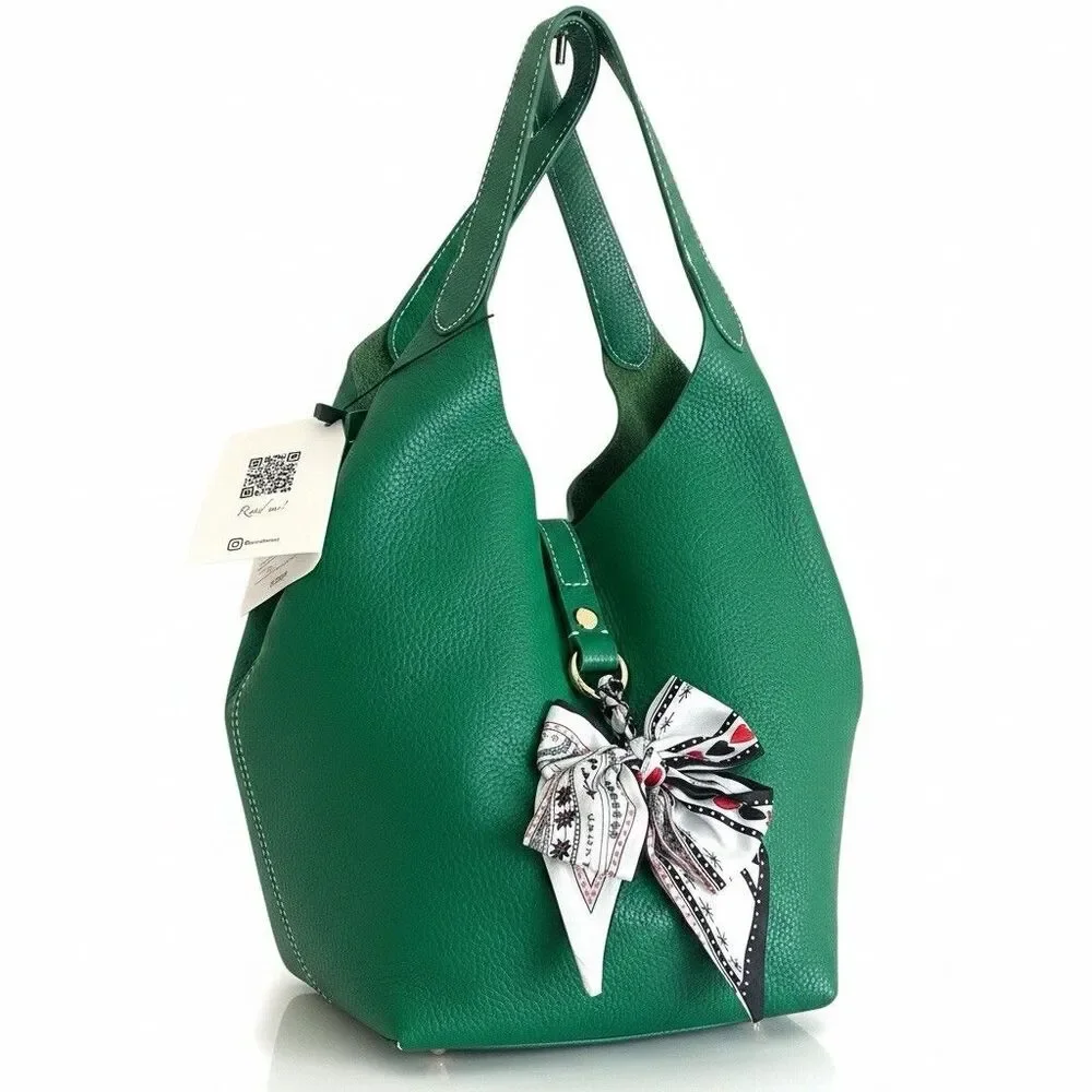 NWT La Via Firenze Green Leather Hobo Bag Made in Italy Shopper Tote Heritage